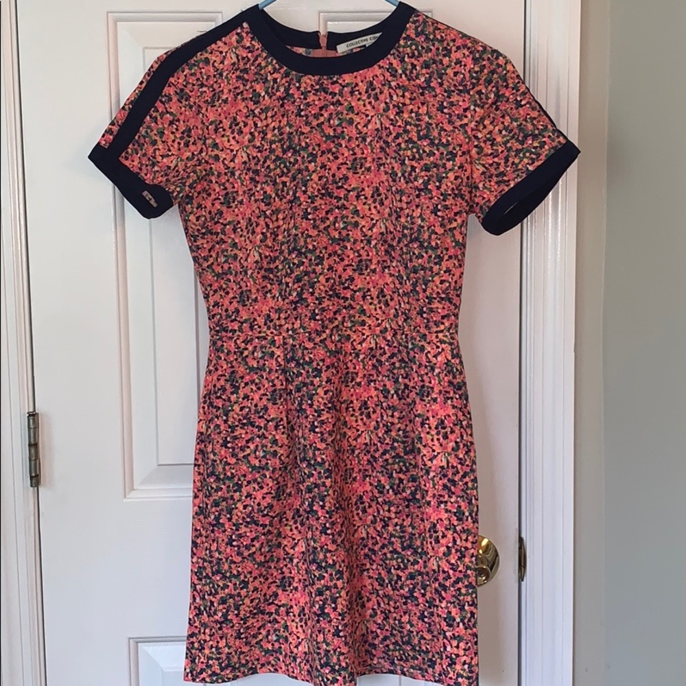 Pink and navy fitted shift dress
